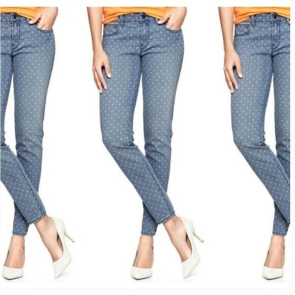 Gap blue with white polkadots skinny Jeans size 25 - Picture 1 of 13